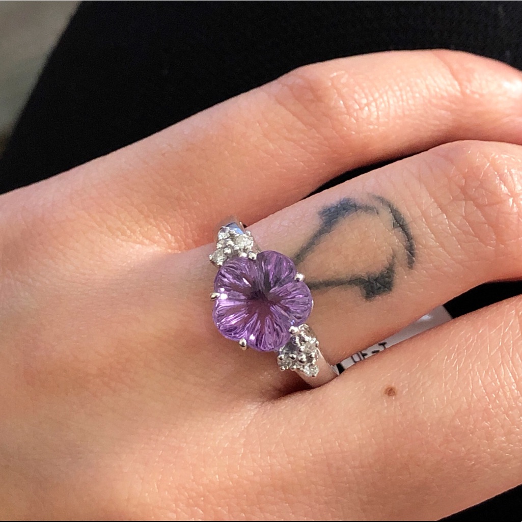 Genuine Amethyst With Diamond White Gold Ring